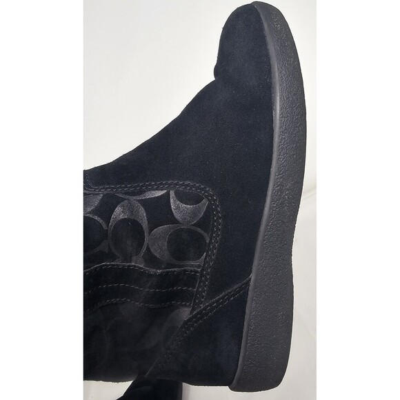 Coach Tulip Women's 5.5B Black Winter Suede Boot Fur Lined Buckle Signature Logo - Picture 10 of 16